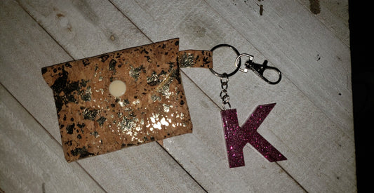 Card holder Purse Keychain, Letter Keychain Vegan Leather
